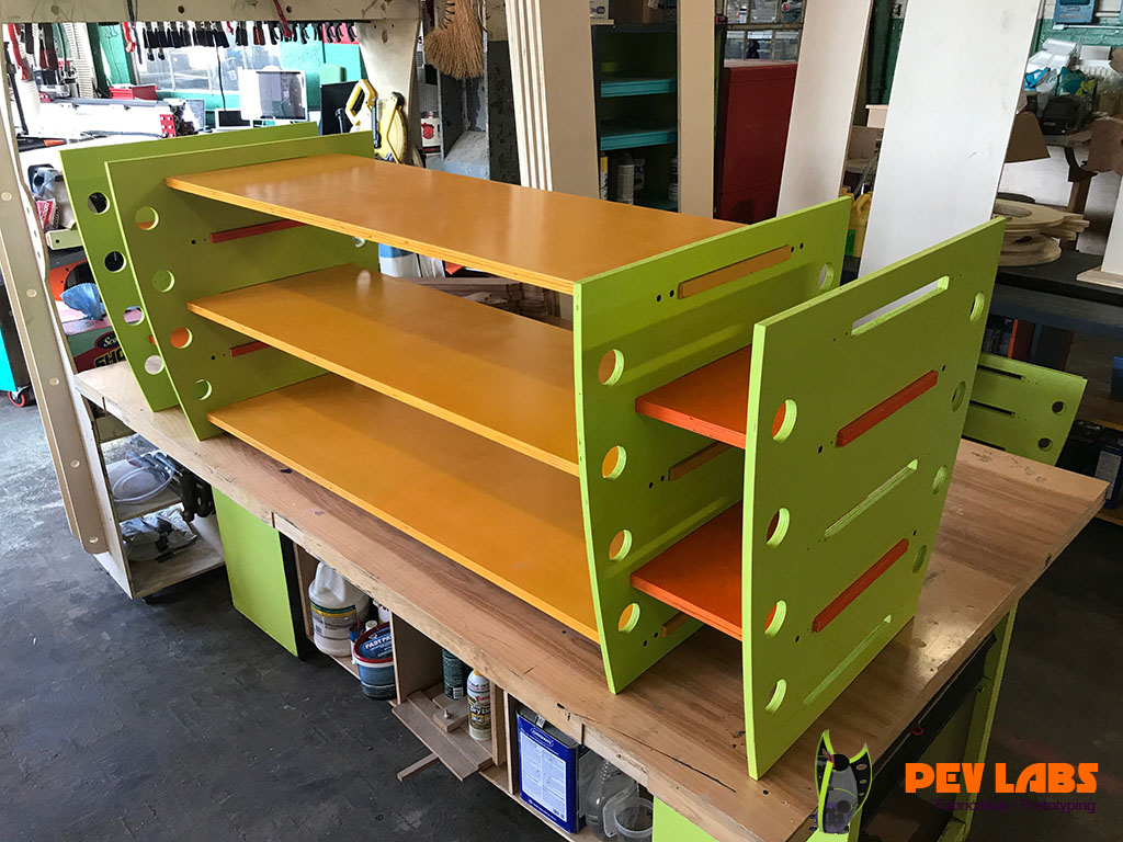 Colorful Painted Flat-Pack Workbench Shelving Unit Assembled Colorful Painted Flat-Pack Workbench Shelving Unit Assembled
